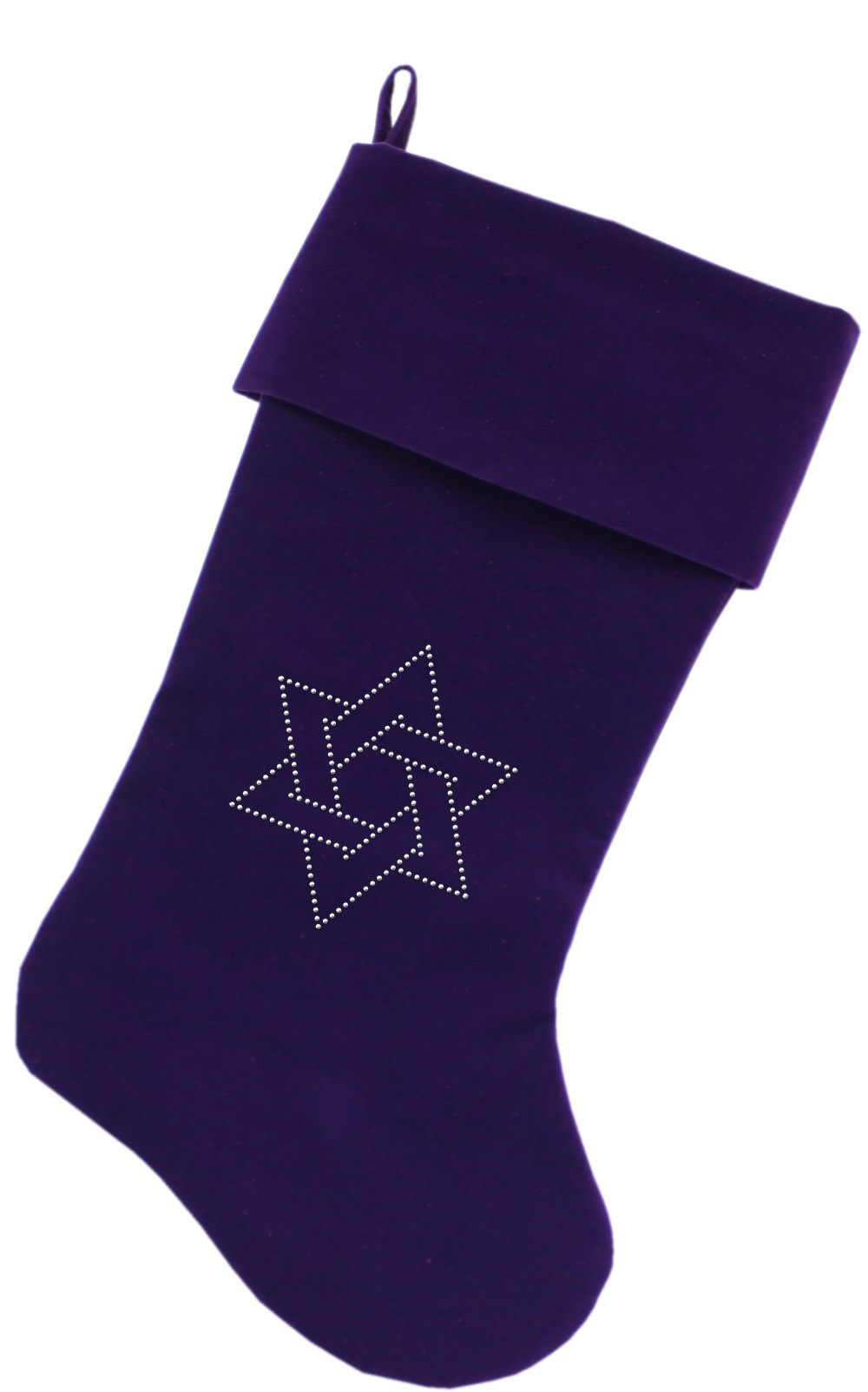 Star of David Rhinestone 18 inch Velvet Christmas Stocking Purple